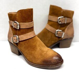 MIZ MOOZ NUBUCK LEATHER BOOTIE SIDE ZIP SADDLE 37EU / 7US NEW # Z-140